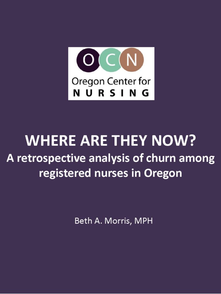 Cover page of the 2015 OCN publication “Where Are They Now? A retrospective analysis of churn among registered nurses in Oregon.”