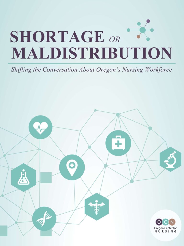 Oregon nursing workforce connections illustration with medical and location icons