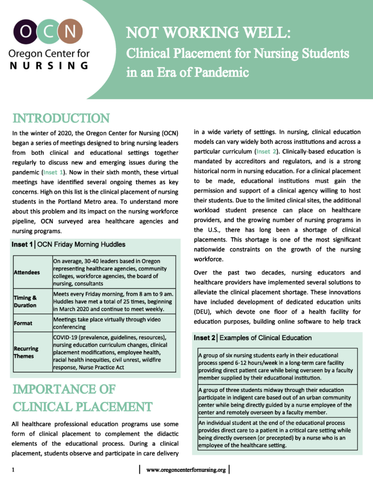 Cover image for 2020 OCN report on disrupted nursing student clinical placements during the pandemic