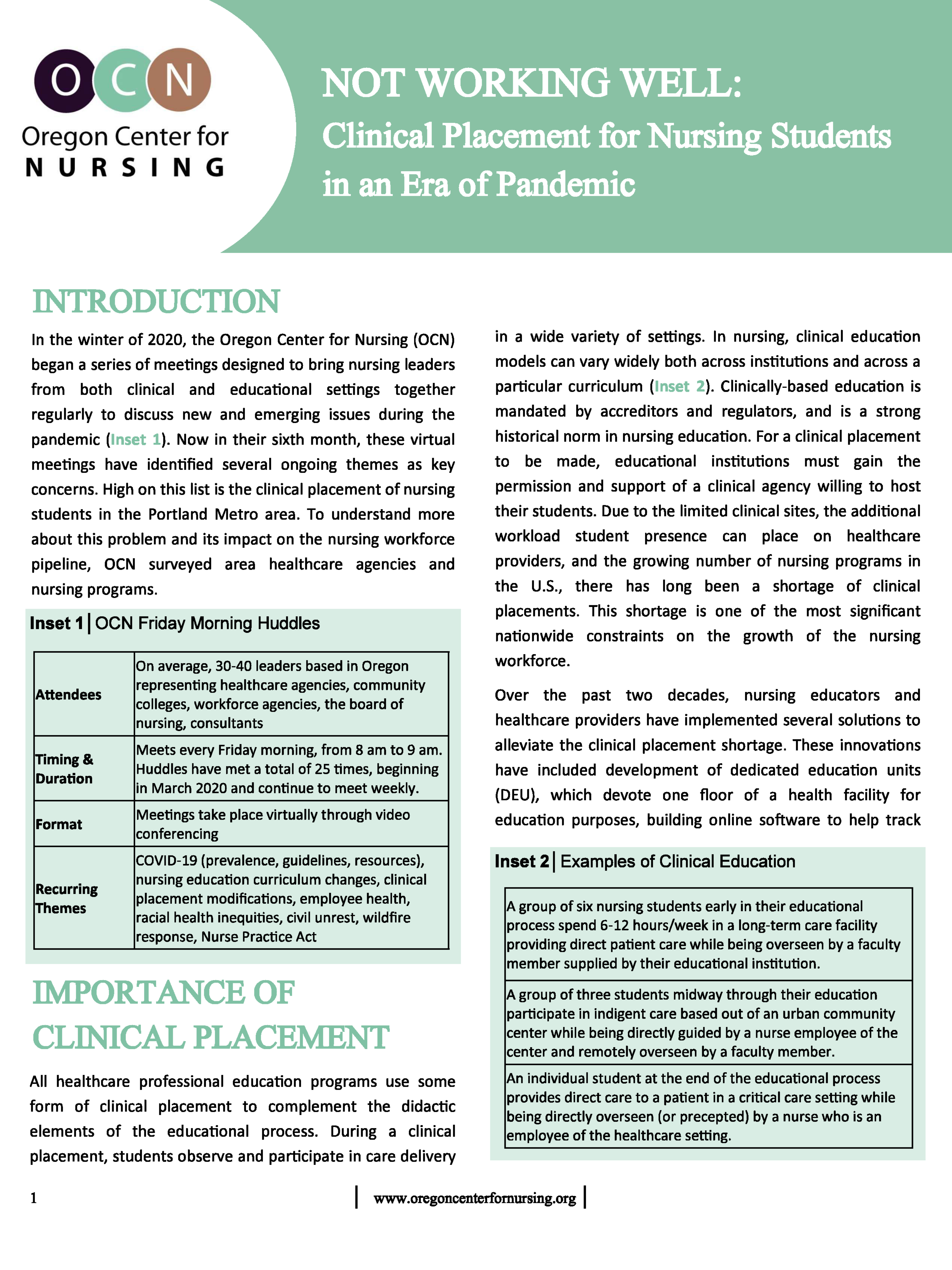 Cover image for 2020 OCN report on disrupted nursing student clinical placements during the pandemic