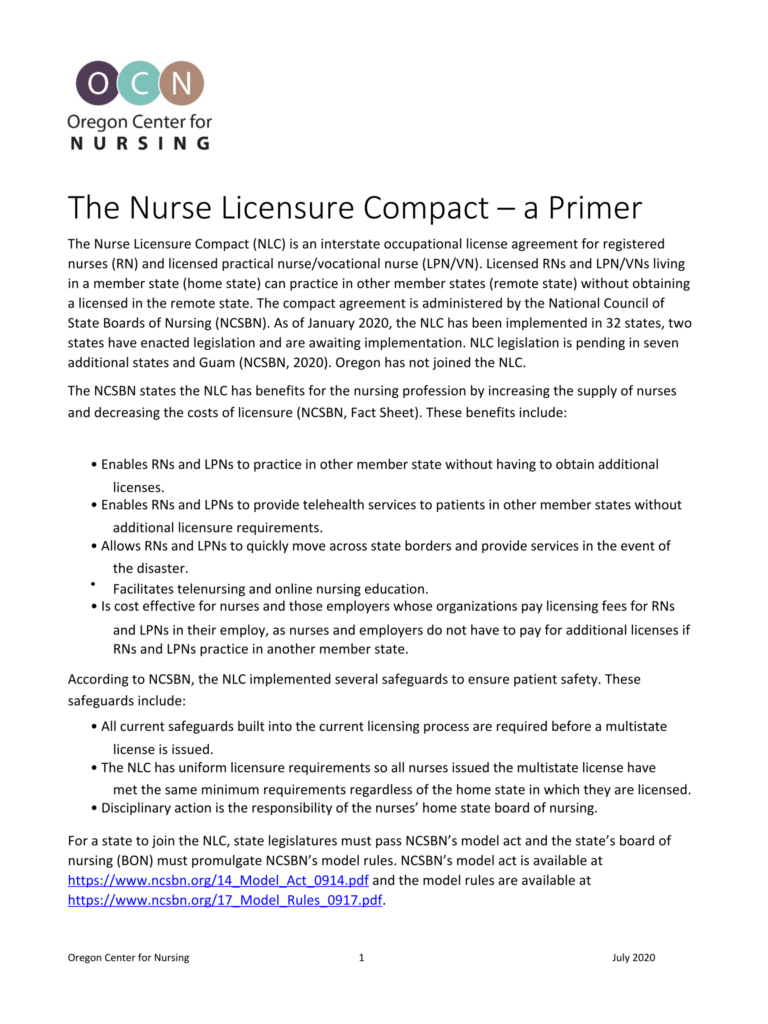Cover of the 2020 primer on the Nurse Licensure Compact