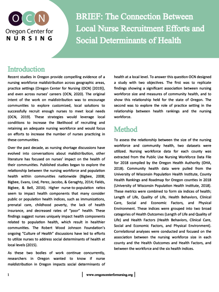 Cover image for the OCN brief on local recruitment efforts and community health indicators